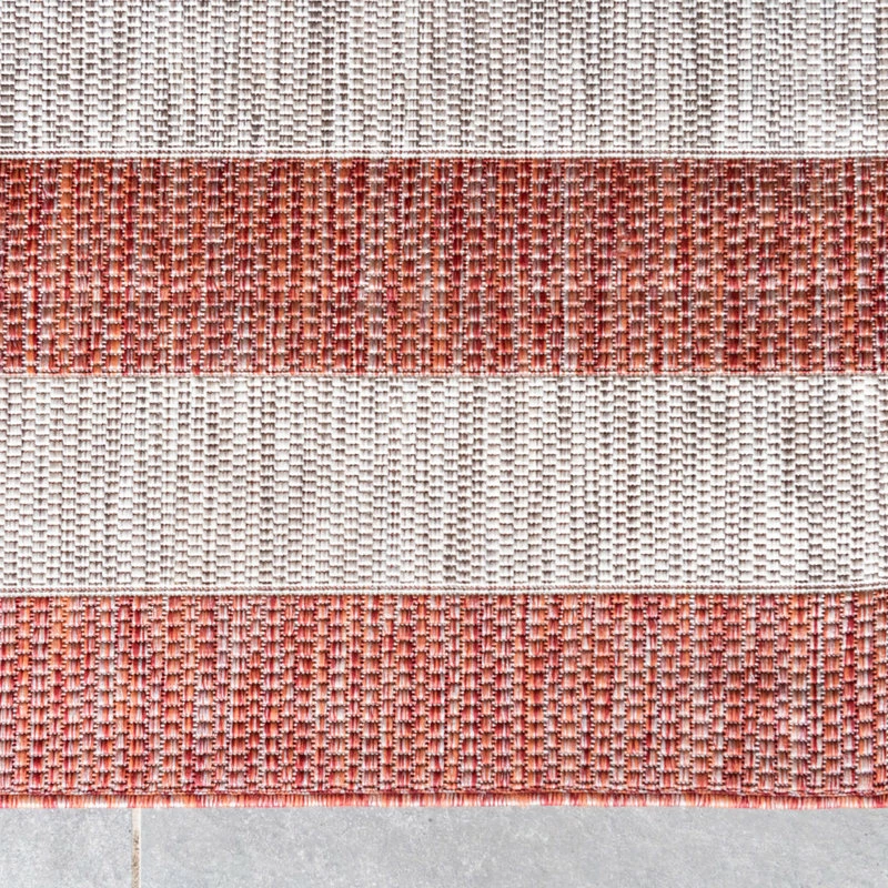 Deals 😍 Unique Loom Aqua Blue Striped Outdoor Area Rug, Rust Red, Beige, 5' X 8' 🔥 3 Deals 😍 Unique Loom Aqua Blue Striped Outdoor Area Rug, Rust Red, Beige, 5' X 8' 🔥 - Image 3