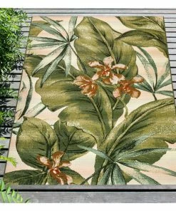 Cheapest 💯 Liora Manne Marina Tropical Leaf Indoor/Outdoor Rug, Cream, 7'10"x9'10" 🛒 -Cheap Rugs Store 13613e1b02d6e69a 0313 w800 h800 b0 p0