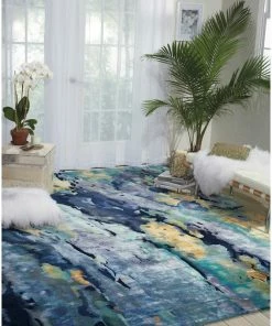 Promo 🎁 Nourison Prismatic PRS09 Area Rug, Silver/Blue, 7'9" X 9'9" 🔥