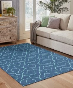 Buy 😀 Newcastle Home Madelina Lattice Navy And Blue Indoor Or Outdoor Area Rug, 6'7"x9'6" ✨