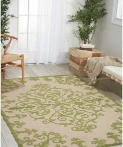 Best Pirce 🎉 Nourison Aloha Green 8 Ft. X 11 Ft. Medallion Contemporary Indoor/Outdoor Area Rug 🔥
