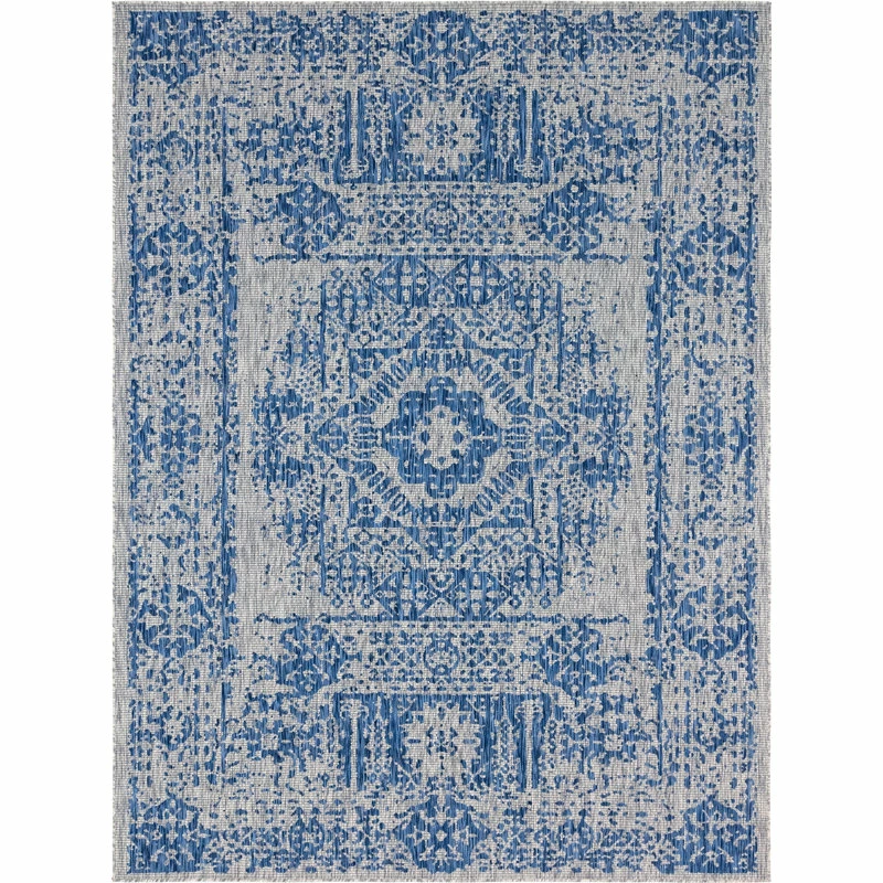 Brand new โ๏ธ Unique Loom Aqua Blue Timeworn Outdoor Area Rug, Blue, 9'x12' ๐งจ 2 Brand new โ๏ธ Unique Loom Aqua Blue Timeworn Outdoor Area Rug, Blue, 9'x12' ๐งจ - Image 2