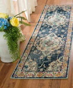 Outlet ✔️ Safavieh Monaco Collection MNC243 Rug, Navy/Light Blue, 2'2" X 14' 🔥