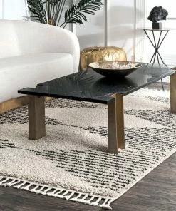 Deals 🧨 NuLOOM Striped Shag Area Rug, Off White, 6'7"x9' 🤩