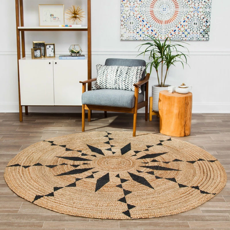 Outlet ❤️ Anji Mountain Jute Round Tribal Line Black Print, 6' Round 😀 1 Outlet ❤️ Anji Mountain Jute Round Tribal Line Black Print, 6' Round 😀