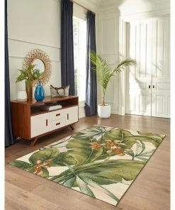 Cheapest 💯 Liora Manne Marina Tropical Leaf Indoor/Outdoor Rug, Cream, 7'10"x9'10" 🛒 -Cheap Rugs Store 45f142ea00f9ac2b 0313 w800 h800 b0 p0