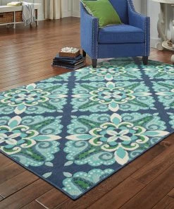 Discount 👍 Newcastle Home Madelina Medallion Blue And Green Indoor Or Outdoor Area Rug, 7'10"x10'10" 💯 -Cheap Rugs Store 513132220e983ea2 6098 w800 h800 b0 p0