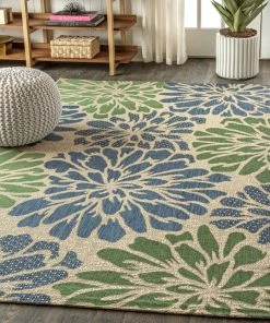Wholesale 🔥 JONATHAN Y Zinnia Modern Floral Textured Weave Indoor/Outdoor Navy/Green 9'x12' Area Rug 🔥 -Cheap Rugs Store 52317ce200788f05 7793 w800 h800 b0 p0