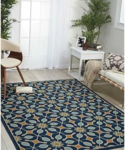 Coupon ❤️ Nourison Caribbean Floral Navy 5'3" X 7'5" Indoor Outdoor Area Rug 🌟