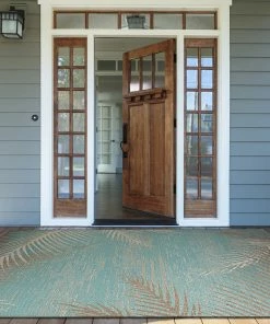 Buy 👏 Couristan, Inc. Couristan Monaco Tropical Palms Indoor/Outdoor Area Rug, Aqua, 5'10"x9'2" 🥰