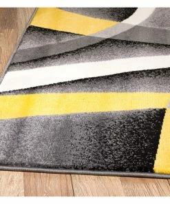 Best reviews of ✔️ Rug And Decor Inc. Summit- Gray Abstract Area Rug With Yellow And White Lines, Design, H21, 7'4"x10 ⭐