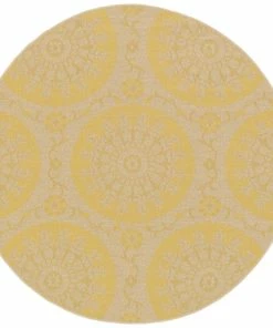 Discount ✨ Unique Loom Yellow Medallion Outdoor 6' Round Rug 💯 -Cheap Rugs Store 6ab13cf40d09354f 3481 w800 h800 b1 p0