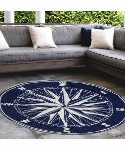 Best deal 🎁 Liora Manne Frontporch Compass Indoor/Outdoor Rug, Navy, 5' Round ❤️