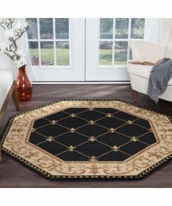 Cheap 😍 Tayse Rugs Orleans Traditional Border Area Rug, Black, 5'3" Octagon 🤩 -Cheap Rugs Store 71f1f5920d12703d 9447 w800 h800 b0 p0