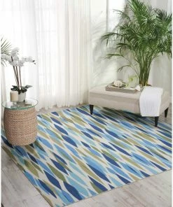 Discount ๐ Nourison Waverly Sun N' Shade Abstract Seaglass 5'3" X 7'5" Indoor Outdoor Area Rug ๐