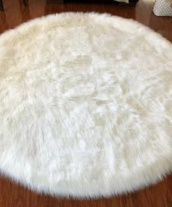 New 👏 Lambzy Super Soft Faux Sheepskin Silky Shag Rug, White, 6' Round ⌛ -Cheap Rugs Store 852108120bb109ff 9118 w800 h800 b0 p0
