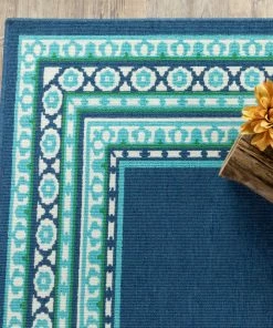 Best Sale 😀 Newcastle Home Madelina Border Navy And Green Indoor Or Outdoor Area Rug, 7'10" Round 😀 -Cheap Rugs Store 8cd12db10ef50487 6702 w800 h800 b0 p0