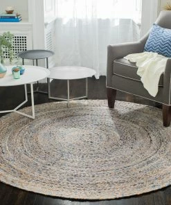 Discount 🤩 Anji Mountain Kerala Denim And Jute Round Rug, 4' 🌟