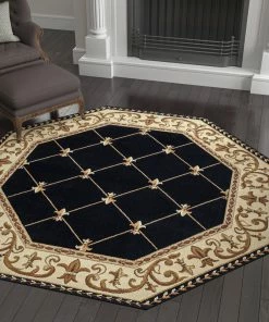 Cheap 😍 Tayse Rugs Orleans Traditional Border Area Rug, Black, 5'3" Octagon 🤩