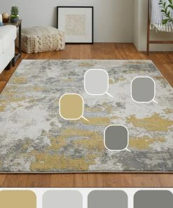 Outlet ❤️ Feizy Rugs Weave & Wander Vanhorn Contemporary Watercolor Rug, Gold/Birch, 5' X 8' 🛒