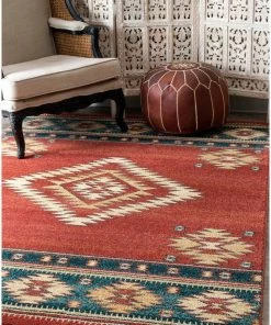 New 🔥 NuLOOM Southwestern Flamestitch Tribal Diamond Area Rug, Beige, Red, 8'x10' 🧨