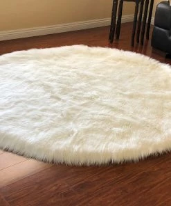 New 👏 Lambzy Super Soft Faux Sheepskin Silky Shag Rug, White, 6' Round ⌛ -Cheap Rugs Store 94a1d9a30bb109ff 9119 w800 h800 b0 p0