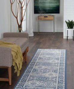 Promo โค๏ธ Tayse Rugs Newcomb Traditional Oriental Navy Runner Rug, 2'x10' โค๏ธ