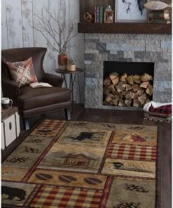 Buy 😍 Tayse Rugs Homespun Cabin Novelty Lodge Multi Rectangle Area Rug, 9'x12' 🎉