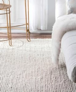 Best Sale ⭐ NuLOOM Braided Wool Hand Woven Chunky Cable Rug, Off White, 9'x12' 👏 -Cheap Rugs Store aa01fc8b0e9639f9 7071 w800 h800 b0 p0