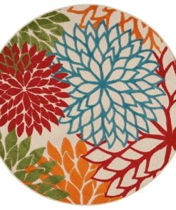 Brand new 🌟 Nourison Aloha Green 5 Ft. X 5 Ft. Floral Contemporary Indoor/Outdoor Round Rug 🤩 -Cheap Rugs Store bb31d5830acd3140 5257 w800 h800 b1 p0