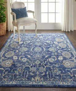 Buy 🛒 Nourison Grafix Navy Blue Persian Area Rug, Navy, 5'3"x7'3" 💯