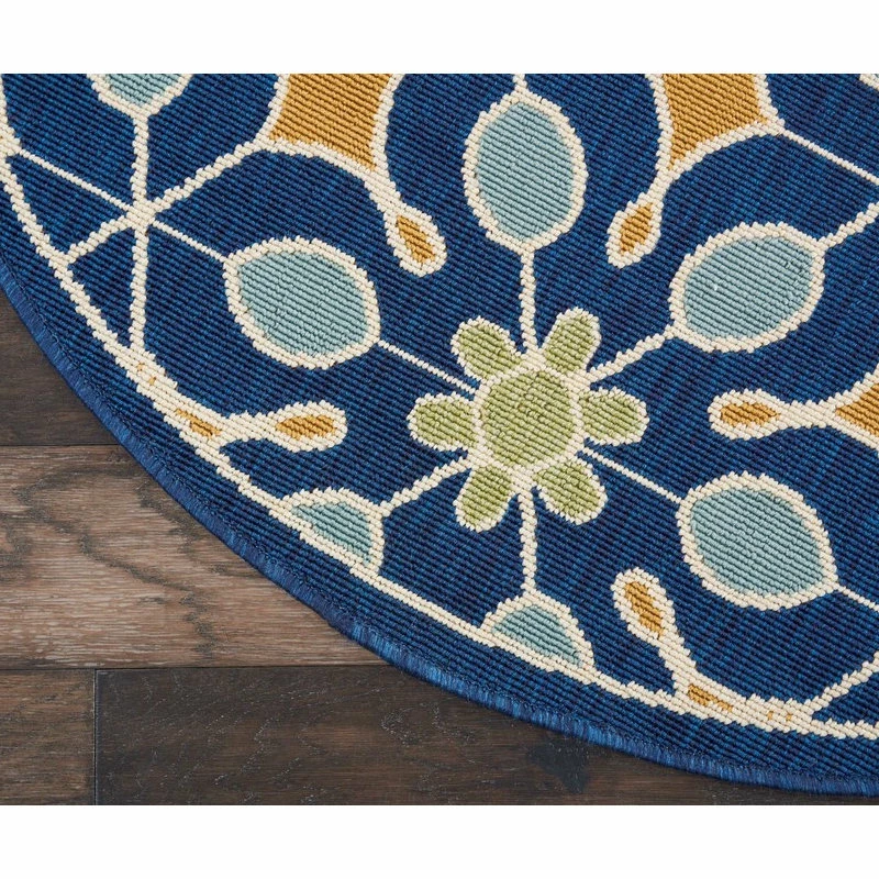 Flash Sale ❤️ Nourison Caribbean Floral Navy 4' X ROUND Indoor Outdoor Area Rug 🔥 4 Flash Sale ❤️ Nourison Caribbean Floral Navy 4' X ROUND Indoor Outdoor Area Rug 🔥 - Image 4