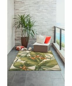 Cheapest 💯 Liora Manne Marina Tropical Leaf Indoor/Outdoor Rug, Cream, 7'10"x9'10" 🛒 -Cheap Rugs Store e0c1a40002d6e691 0313 w800 h800 b0 p0