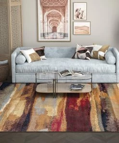 Hot Sale โค๏ธ Tayse Rugs Dakota Contemporary Abstract Area Rug, Multi-Color, 6'7''x9'6'' ๐