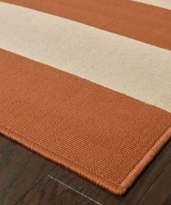 Best Pirce 🌟 Newcastle Home Rhodes Indoor And Outdoor Striped Orange And Ivory Rug, 5'3"x7'6" 🛒