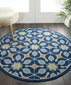 Flash Sale โค๏ธ Nourison Caribbean Floral Navy 4' X ROUND Indoor Outdoor Area Rug ๐ฅ