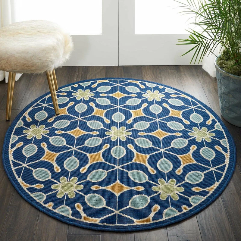 Flash Sale ❤️ Nourison Caribbean Floral Navy 4' X ROUND Indoor Outdoor Area Rug 🔥 1 Flash Sale ❤️ Nourison Caribbean Floral Navy 4' X ROUND Indoor Outdoor Area Rug 🔥