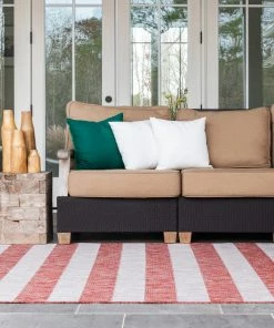 Deals 😍 Unique Loom Aqua Blue Striped Outdoor Area Rug, Rust Red, Beige, 5' X 8' 🔥