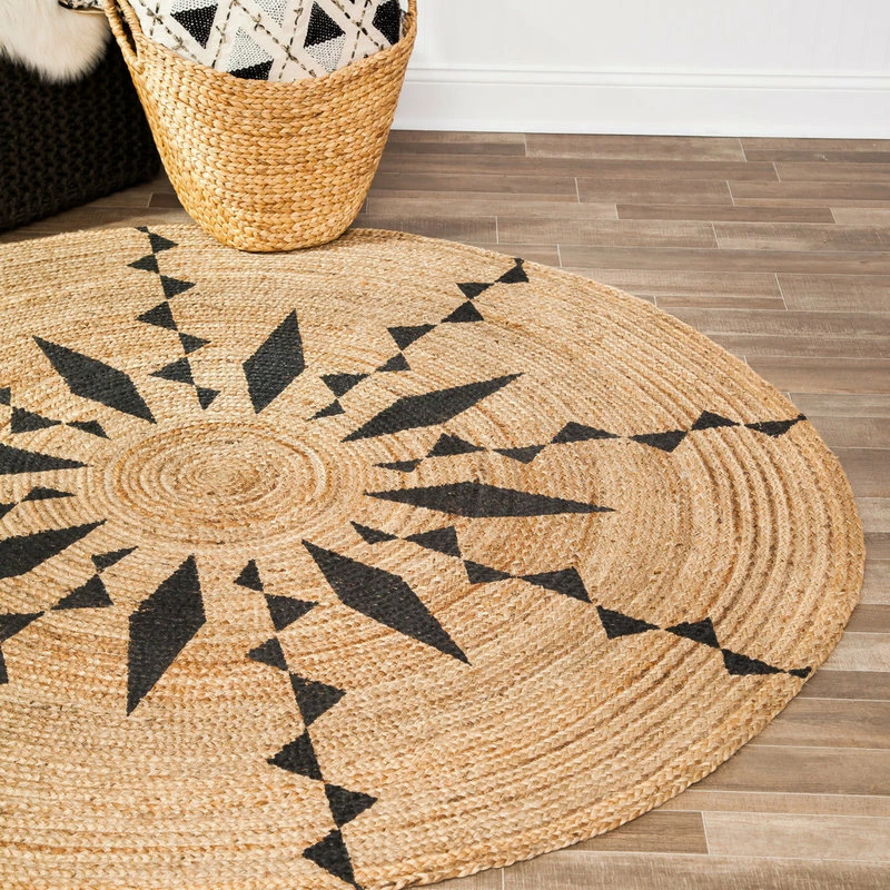 Outlet ❤️ Anji Mountain Jute Round Tribal Line Black Print, 6' Round 😀 4 Outlet ❤️ Anji Mountain Jute Round Tribal Line Black Print, 6' Round 😀 - Image 4