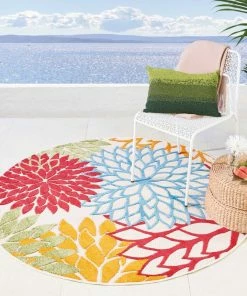 Brand new 🌟 Nourison Aloha Green 5 Ft. X 5 Ft. Floral Contemporary Indoor/Outdoor Round Rug 🤩