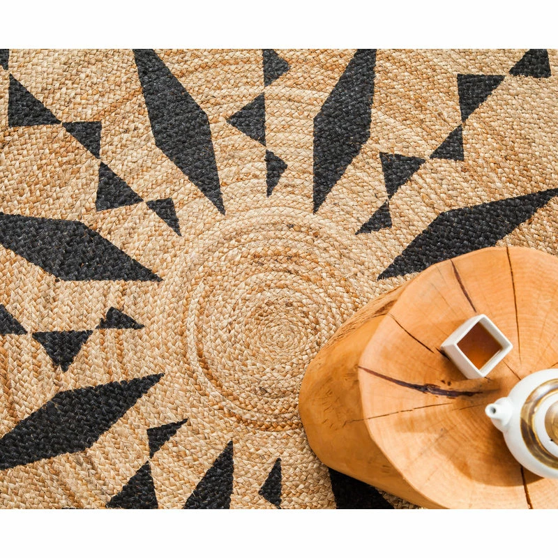 Outlet ❤️ Anji Mountain Jute Round Tribal Line Black Print, 6' Round 😀 3 Outlet ❤️ Anji Mountain Jute Round Tribal Line Black Print, 6' Round 😀 - Image 3