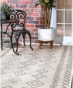 Wholesale โจ NuLOOM Geometric Transitional Moroccan Diamonds Outdoor Area Rug, Ivory, 5'3"x7'6" ๐งจ