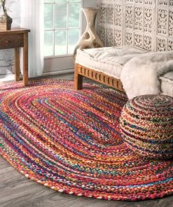 Best deal 😍 NuLOOM Casual Handmade Braided Cotton Area Rug, Multi, 3'x5' Oval 🔔